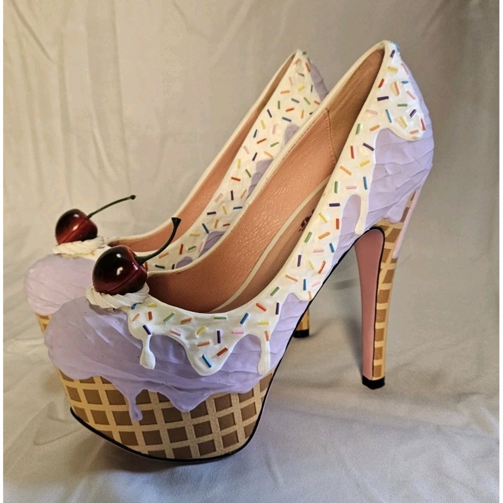 Shoe Bakery Ice Cream Cone Heels Whimsical Dessert Statement Pumps Lavender 8